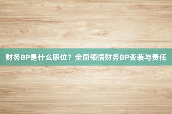 财务BP是什么职位？全面领悟财务BP变装与责任